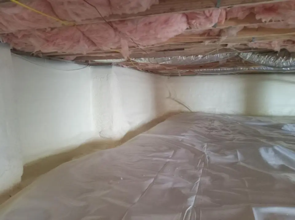 Crawl space encapsulation with closed-cell spray foam for Commercial Roof Restoration in Sun Village